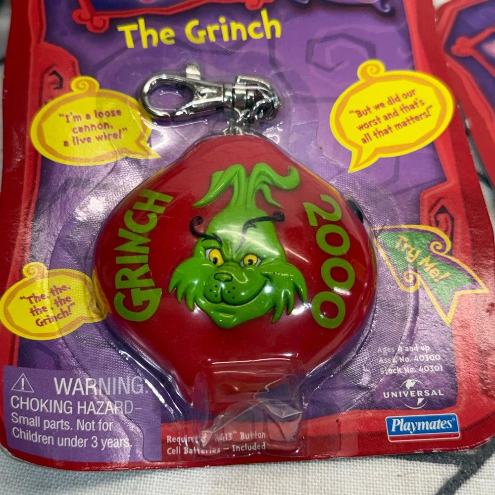 Playmates The Grinch Talking Keychain Lot OS Red Purple Vintage 2000 Movie 2pc
